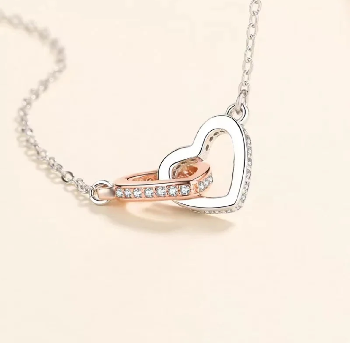 Sterling Silver Double Heart Women’s Pendant Necklace