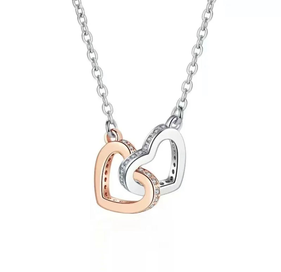 Sterling Silver Double Heart Women’s Pendant Necklace