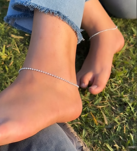 Sebi Silver Ball Anklets For Women
