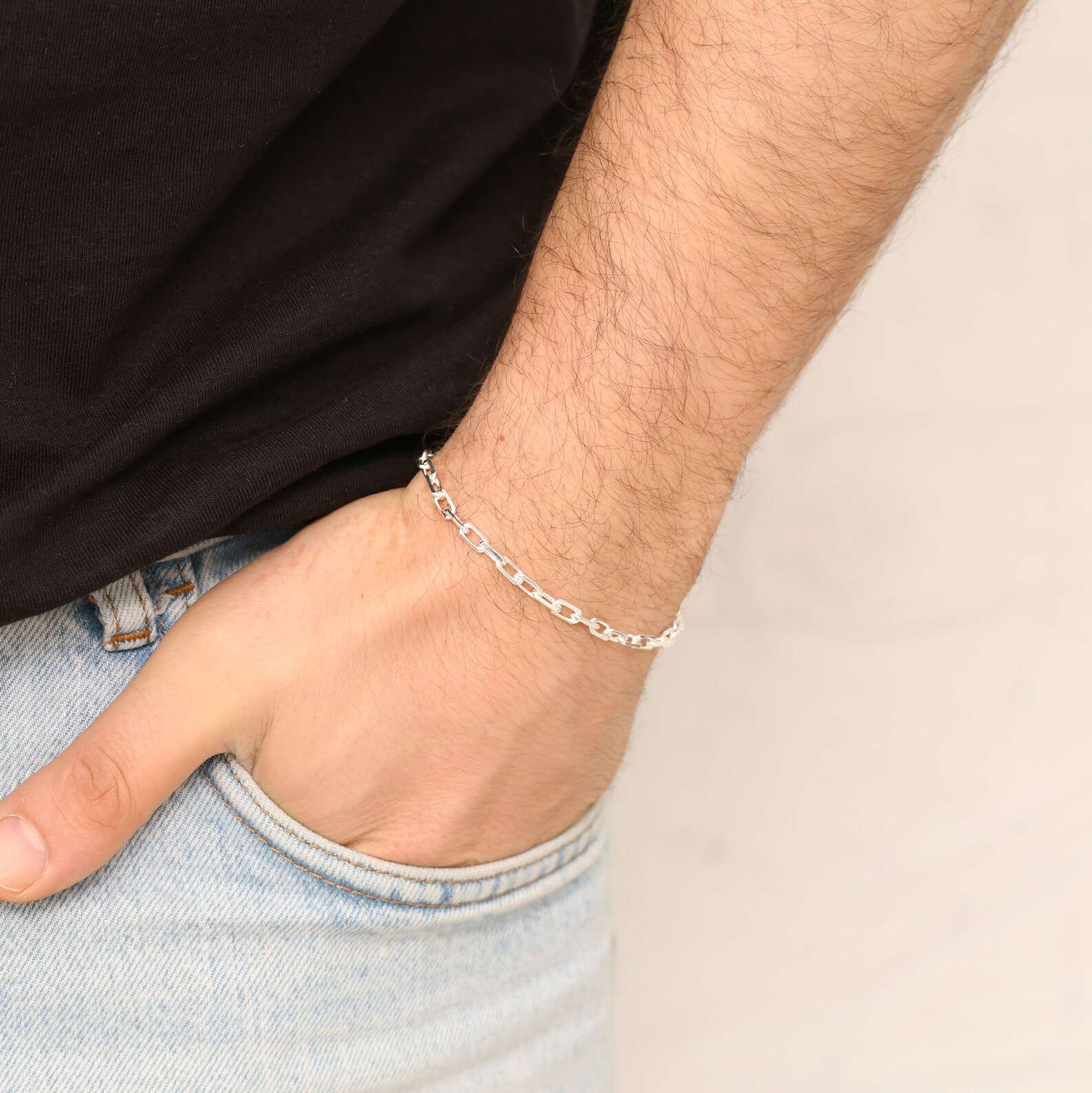 Paper Clip Silver Bracelet For Men